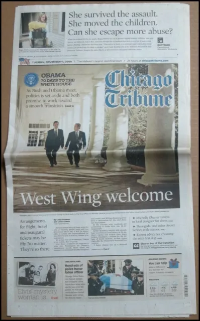 11/11/2008 Chicago Tribune Newspaper President Barack Obama Meets George W. Bush