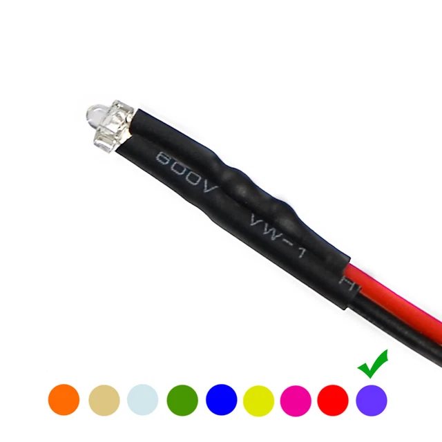 10 LED UV Viola 9V Con Resistenza Già Cablati Perfetti Per Modellismo, RC E Progetti Fai-da-te – 5mm, Luminosità 3500mcd