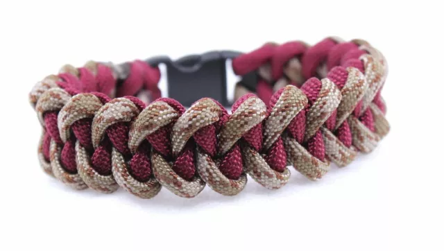 Pulsera Paracord tejido cola de pez hecho en EE. UU. marrón borgoña