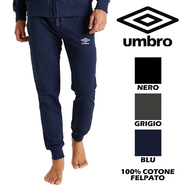 Umbro - Pantalone Tuta Felpa Invernale Uomo Jogger Sport - 100% Cotone - Blu