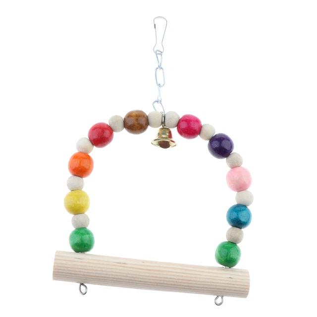 Bunt Schaukel mit Holz Sitzstange und Glocke für Vogel, Papagei, Wellensittich,