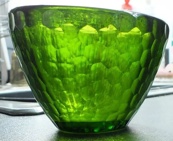 Designed By Carlo Scarpa Green Battuto Angled Glass Bowl Circa Mid 20C 2