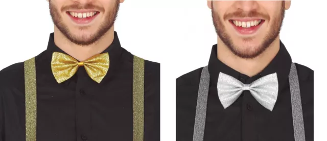Carnevale Halloween Cravatta Papillon Farfallino Bow Tie Oro Argento Gold Silver