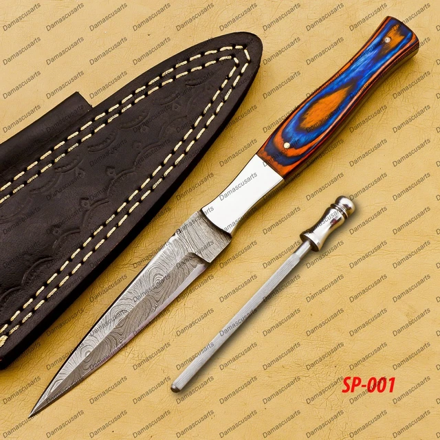 Dagger Knife Handmade Damascus Double Edge Boot Knife Hand Forged + sheath