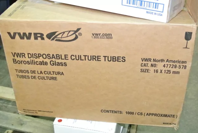 VWR Disposable Culture Tubes, Borosilicate, 16x125mm - NEW Open Case of 1000
