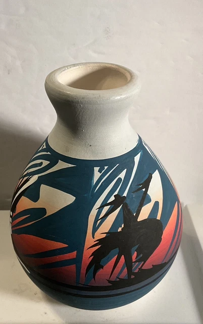Native American Navajo End Of The Trail Vase 4 1/2” Signed MBNavajo