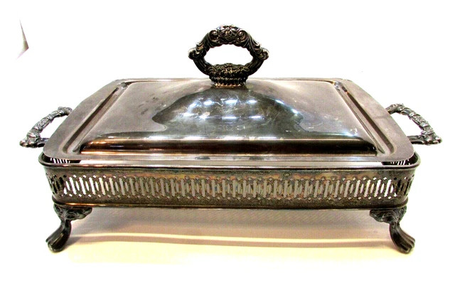 Oneida Ornate Silver Plate Vintage Covered Footed Casserole Buffet Serving Rack