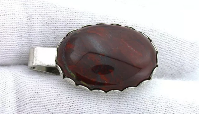 One - 1 1/3 Inch Oval Breciated Jasper Gemstone  Gem Silver Color Tie Clip Bar