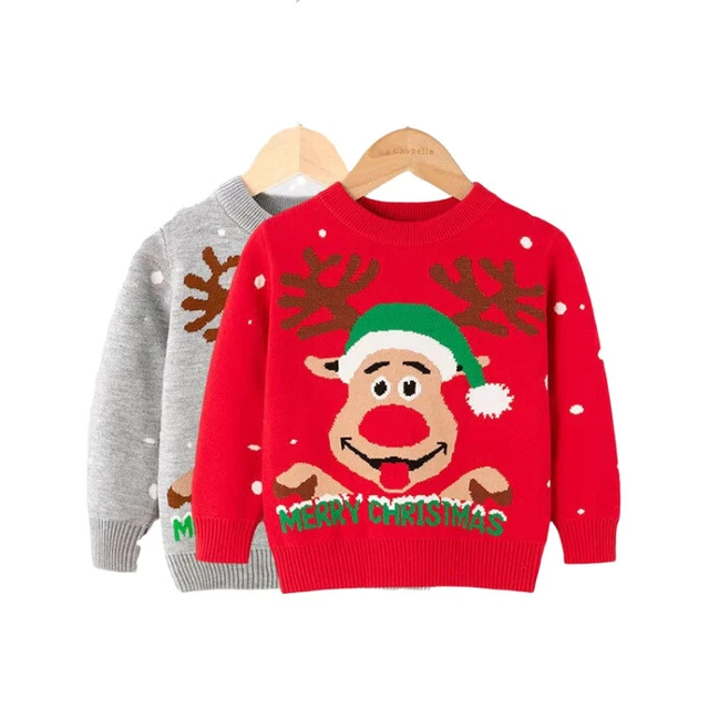 UK Kids Childrens Boys Girls Xmas Christmas Winter Jumper Sweater Knitted Retro