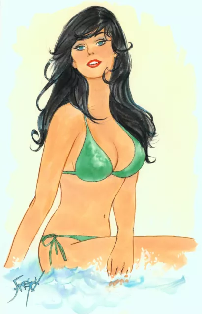 Playboy Artist Doug Sneyd Signed Original Art Sketch ~ Brunette Bikini Beauty