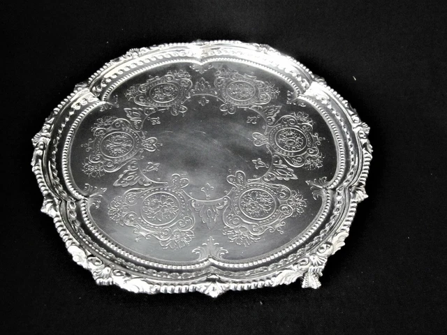 Victorian 1889 Sterling Silver Footed Salver by Martin, Hall & Co. London 8 1/4"