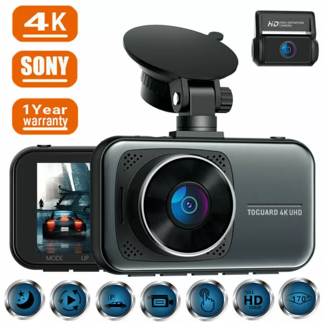 TOGUARD 3"AutoKamera 4K Dual Dash Cam UHD 2160P+1080P  DVR Recorder Nachtsicht