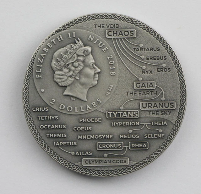 2018 Niue $2 CRONUS Greek Titans Antique Finish 2oz Silver Coin 3