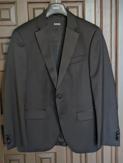 HUGO BOSS H-Huge Slim Fit 100% Wool Black Tuxedo JACKET, Size 38 S