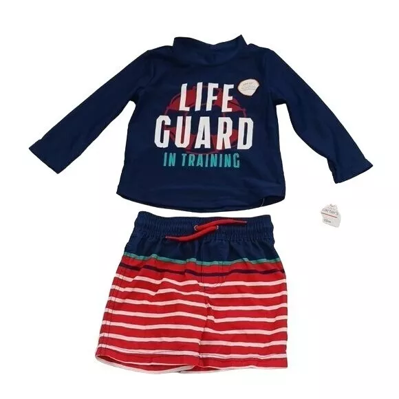 Carter's Swim Set Bathing Suit Rash Guard Swim Trunks Baby Boy Size 18 Months