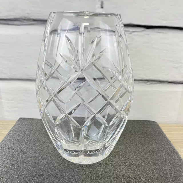 Elegant 24% Lead Crystal Oval Vase 10" Cut Diamond Pattern - Made in Poland