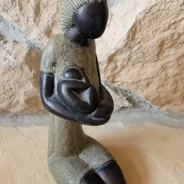 African Tribal Sculpture Figurine Mother Kenya Carved Stone