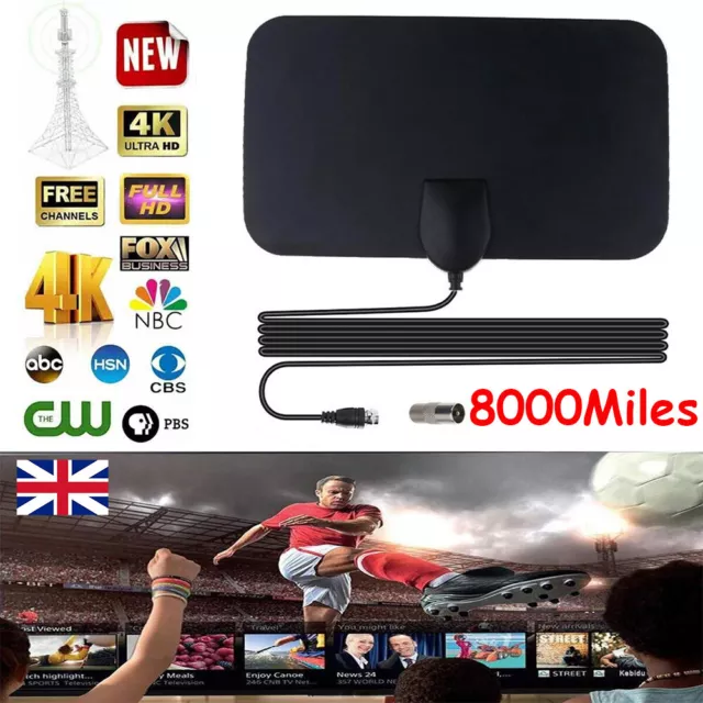8000Miles TV Antenna Aerial Indoor HD Digital Signal Amplified Freeview 4K 1080