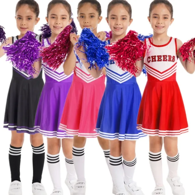 Tiaobug 3Pcs Cheerleading Kostüm Mädchen Schulmädchen Uniform Kleid Outfit