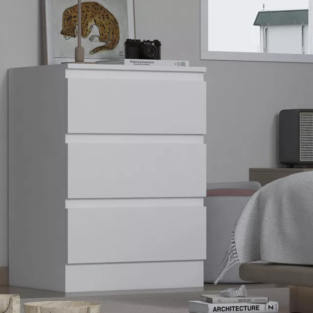 Navala Modern Chest of Drawer White Storage Furniture 3 Drawers Wooden Cabinet