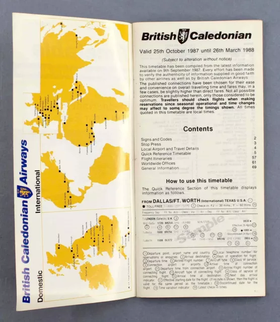 British Caledonian Timetable Winter 1987/88 Mediterranean Near East Issue Bcal 3