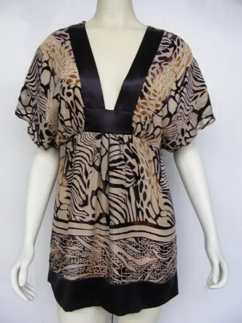 Hale Bob Silk Blouse M Velvet Burn-Out Tunic Top Semi-Sheer Layered Bell Sleeve