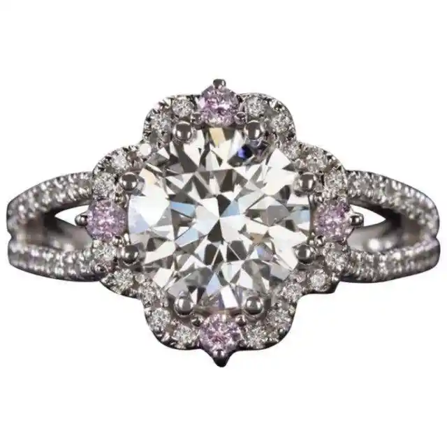 Stunning and Impressively Large Round Brilliant Cut White & Pink CZ Wedding Ring