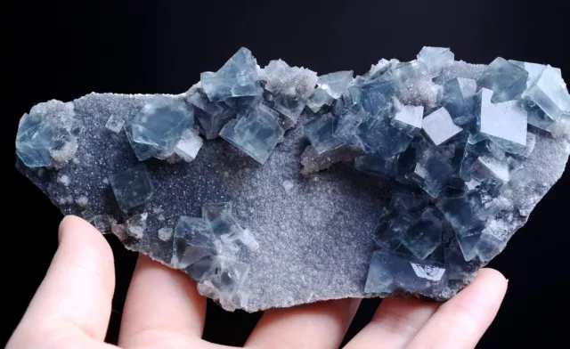 258g  Natural Transparent Blue Cube Fluorite Crystal Cluster Mineral Specimen