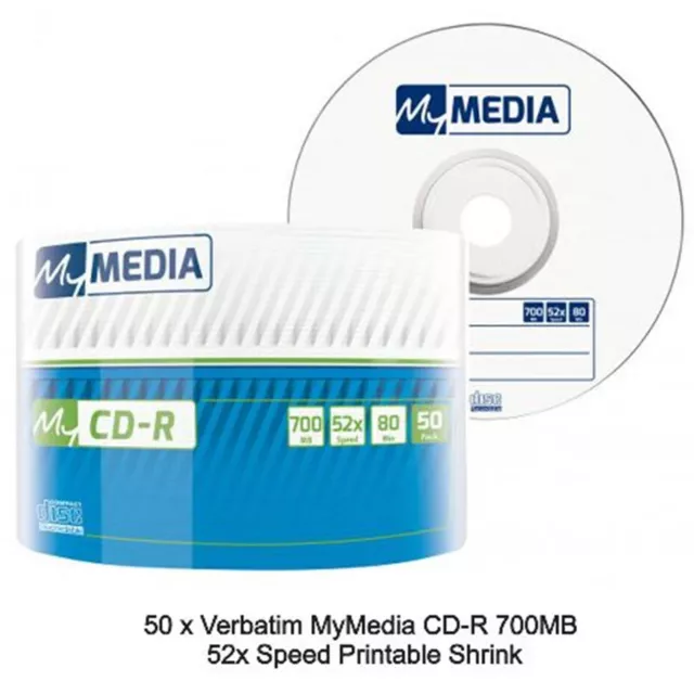 Verbatim leere CD-R Mymedia Logo 52x CD Discs 700MB 80 Min. schrumpfen Kuchenwanne POSTEN