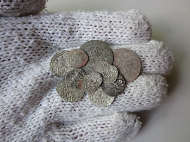 rare lot of 12 ancient silver coins Islamic medieval period.