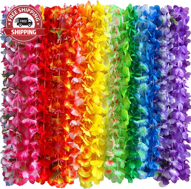 Myamy 36 Counts Hawaiian Leis Necklace Tropical Luau Hawaii Silk Flower Lei Them