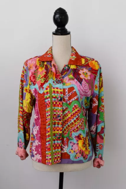 Sandy Starkman Patchwork quilted Jacket Blazer S Paisley Floral Boho art to wear
