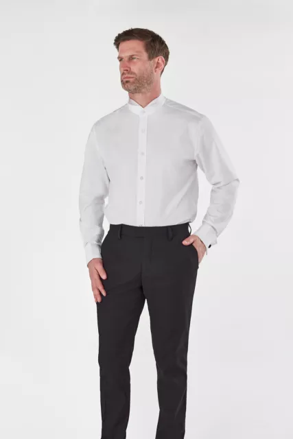 Camicia da cena da uomo colletto ala bianca puro cotone doppio polsino vestibilità formale su misura