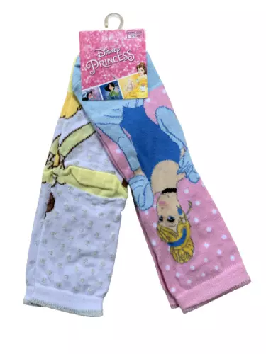 2 x Pairs Girls Disney Princess Cinderella & Belle Socks Shoe Size 12.5 - 3.5