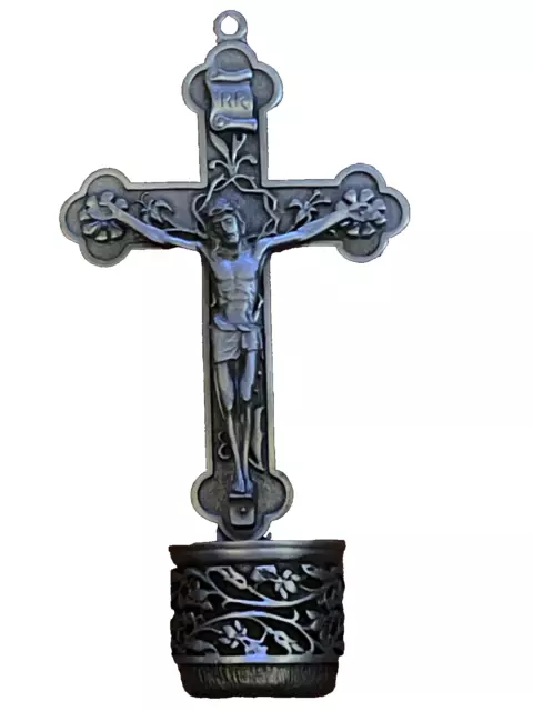 HOLY WATER FONT Religious Catholic Pewter Stoup with Cross Crucifix ...
