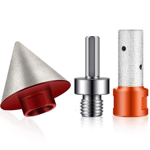 3Pc Diamond Beveling Chamfer Bits with 5/8-11 Inch Thread Adapter and Diamo X9C3