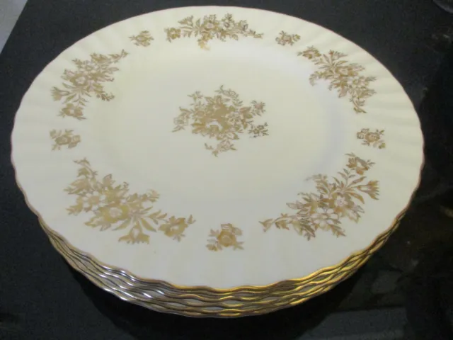 Set 6 Vintage Minton China H5017 Marlow Gold Gilt Floral 9" Luncheon Plates!