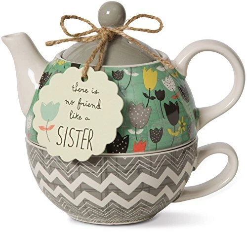 Pavilion Gift Company Bloom Sister Ceramic Tea for  15 oz Multicolor