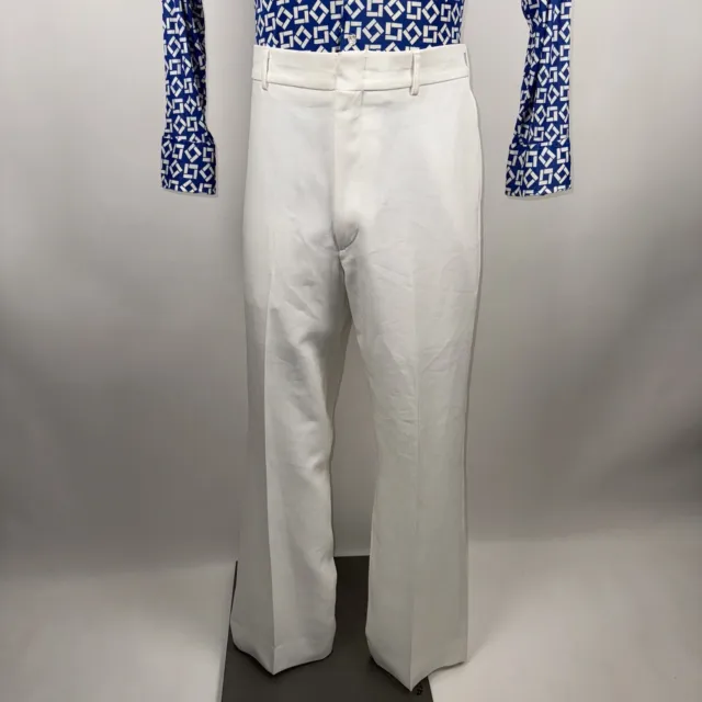 Vintage Pants Mens 36 33 White Polyester Leisure Suit Club Disco Groovy 60s 70s