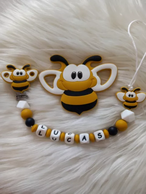 Attache tetine personnalisée Abeille 🐝 silicone et anneau de dentition 🐝 2