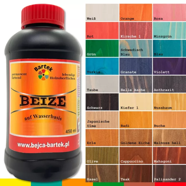 Bartek 450 ml Beize Wasserbeize Holzbeize Möbel Tischlerbeize 30 Farben Auswahl