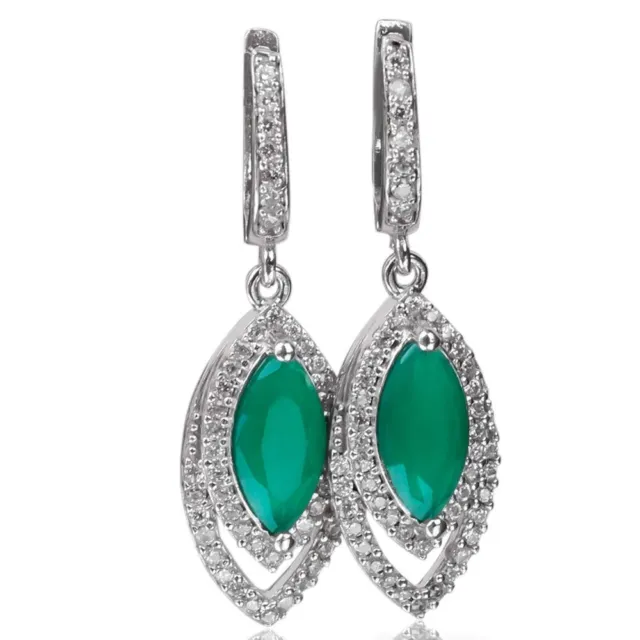 Turkish Sterling Silver Cut Green Jade Earrings Victorian Style Fine Jewelry