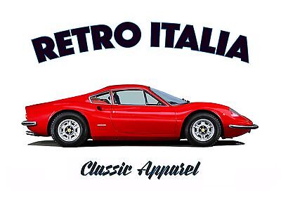 DINO 246GT t-shirt. RETRO ITALIA. CLASSIC CAR. FERRARI. V6.