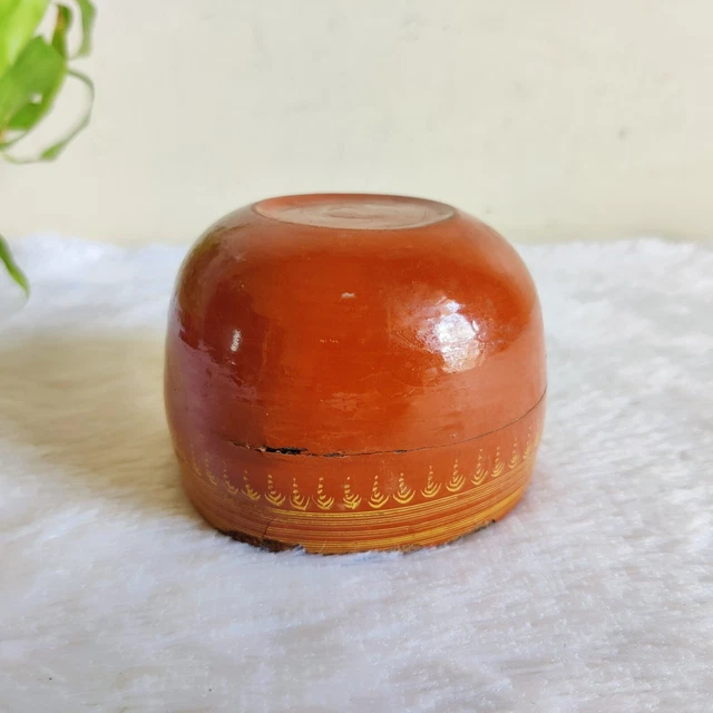 1920s Vintage Lacquered Hand Painted Straw Woven Burmese Wooden Bowl W640 5
