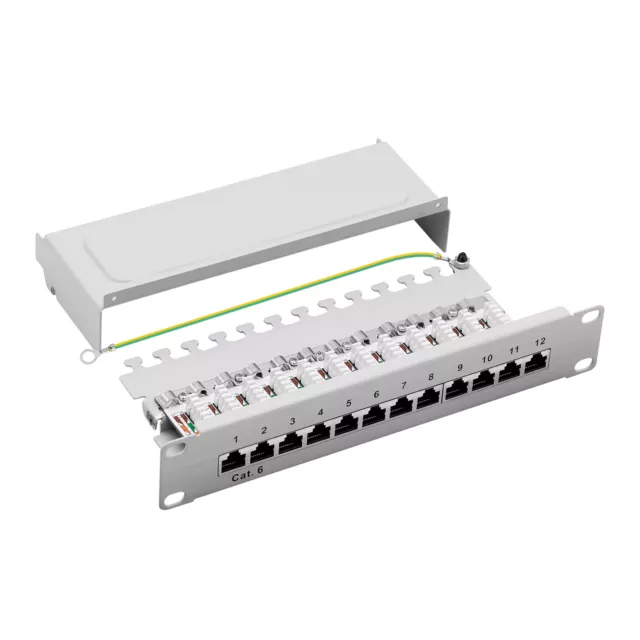 10" Patchpanel Cat.6 250MHz 12-Port 1HE RJ45 geschirmt grau 1GB LAN ProfiPatch 3