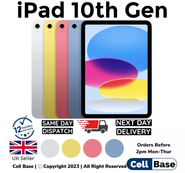 BRAND NEW Apple iPad 10th Gen (2022) 10.9" 64GB WiFi /5G All Colours 12 Months