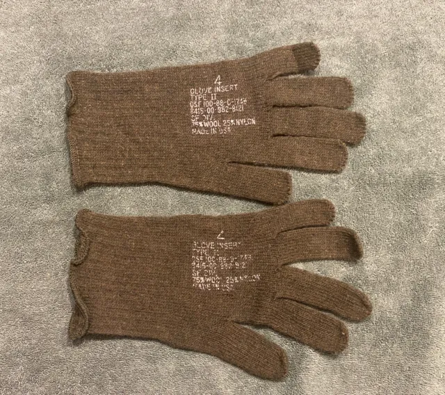US GI Olive Drab Wool Glove Liner Inserts Military Army Type II Size 4