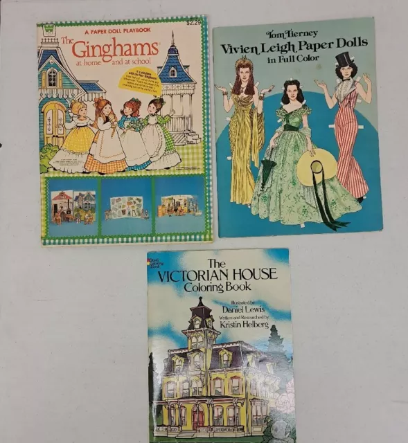 VTG  Paper Doll Books ( Vivian Lee & Ginghams) Vict. Coloring Book Lot Of 3 #296