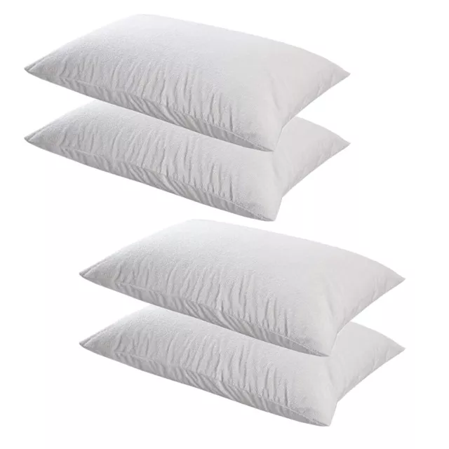 4X Waterproof Pillow Protectors Zipped Pillow Case Covers White Terry Toweling