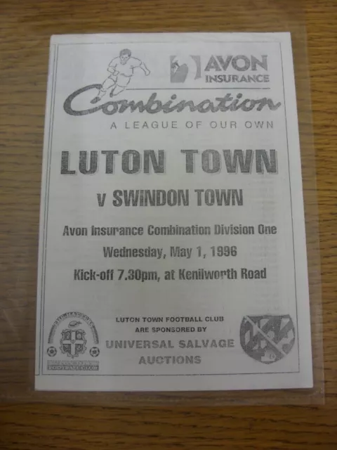 01/05/1996 Luton Town Reserves v Swindon Town Reserves  (4 Pages, Creased). Item